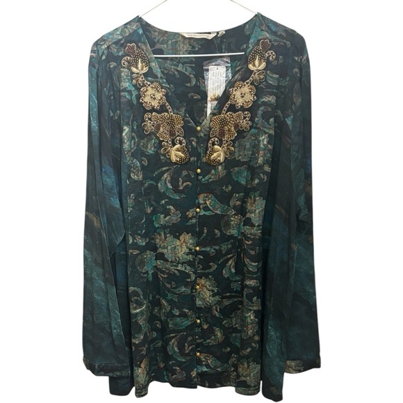 NWT Soft Surroundings Del Bosque Starry Night Tunic Gold Beaded Sequins in 3X - Picture 2 of 4